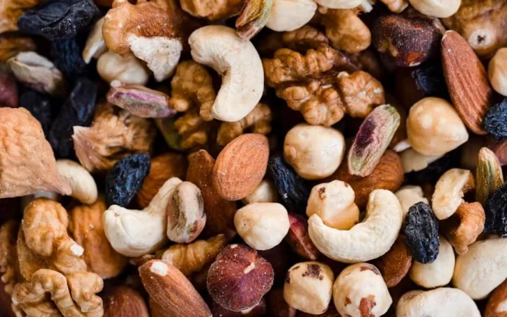 Mixed nuts, walnuts, cashews, almonds and dried fruit