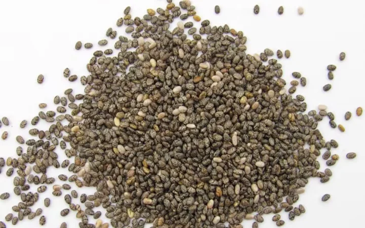 A pile of raw chia seeds