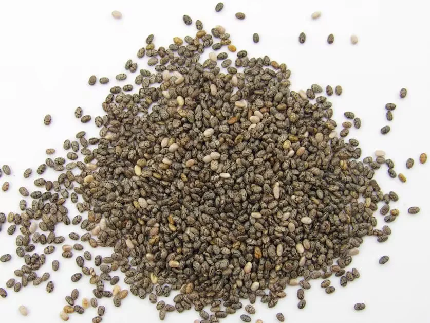 A pile of raw chia seeds