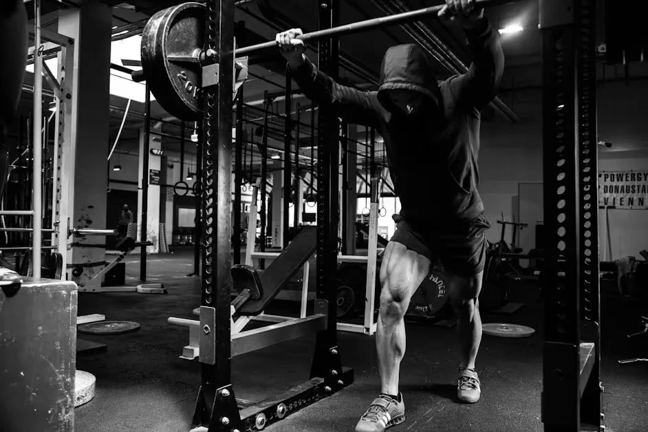A person performing pull-ups in a gym