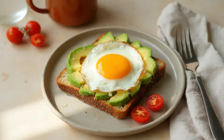Generated illustration of avocado and egg toast, not a photograph of the dish