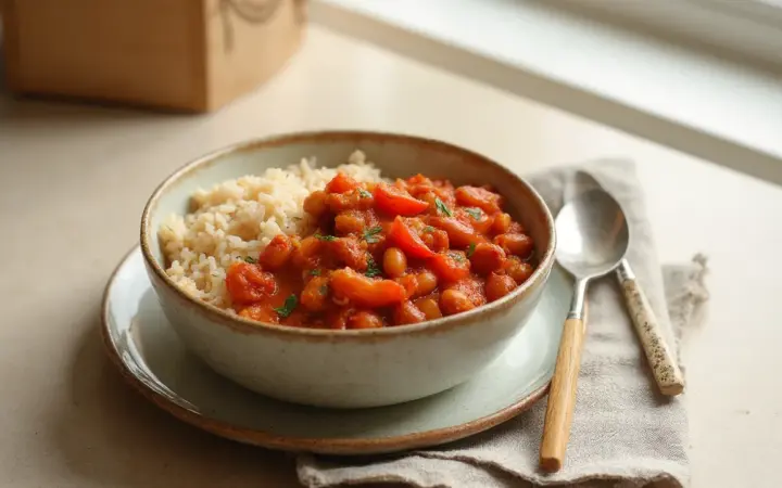 Generated illustration of quick bean chilli bowl, not a photograph of the dish